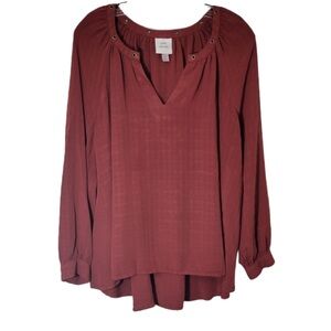 Knox Rose V-Neck Long Sleeve Burgundy Blouse Size XL
